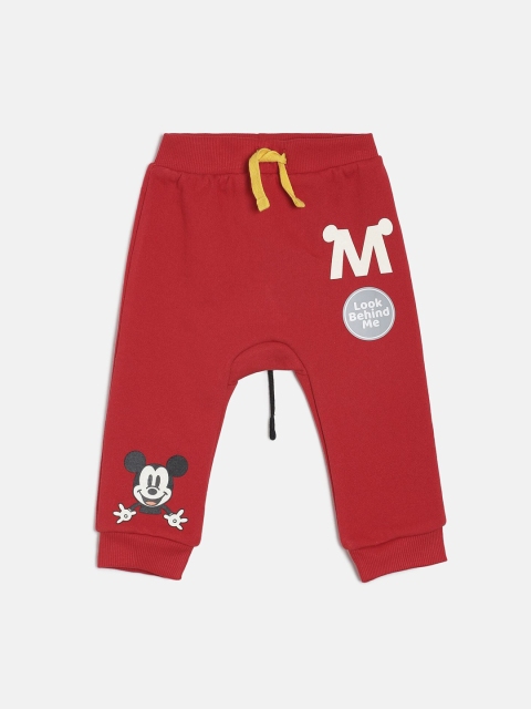 

MINI KLUB Infant Kids Red & White Mickey Printed Joggers