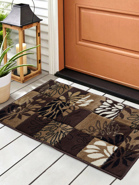 

SPACES Brown & Black Floral Anti-Skid Large Floor Mat