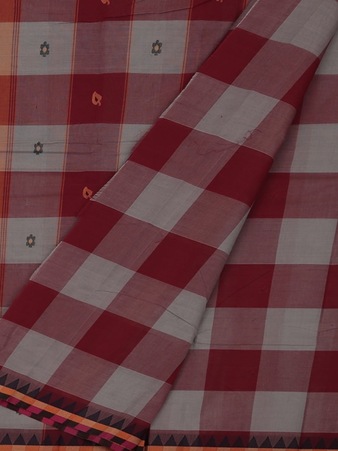 

Pothys Red & Grey Pure Cotton Checked Saree