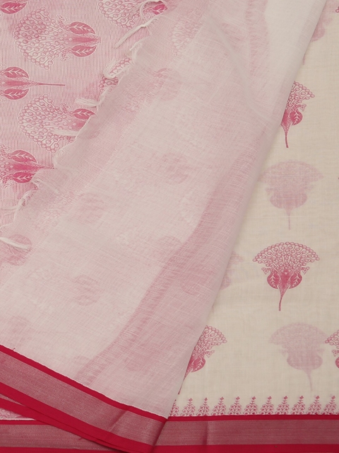

Pothys White & Red Linen Blend Woven Design Saree