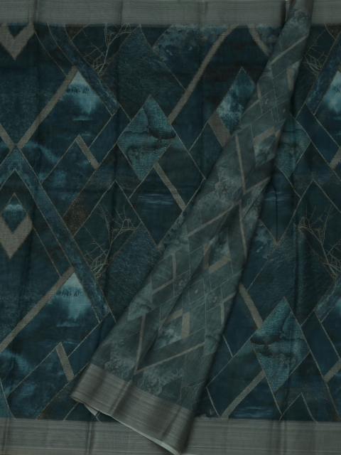 

Pothys Blue Printed Linen Blend Saree