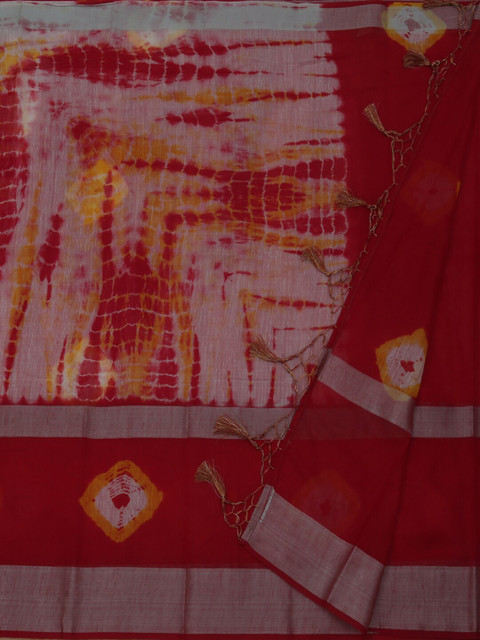 

Pothys Red Dyed Linen Blend Saree