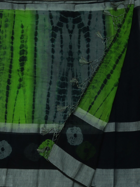 

Pothys Green & Black Linen Blend Printed Saree