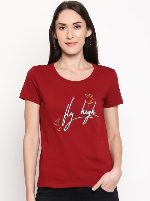 

Honey by Pantaloons Women Red & White Printed Round Neck T-shirt