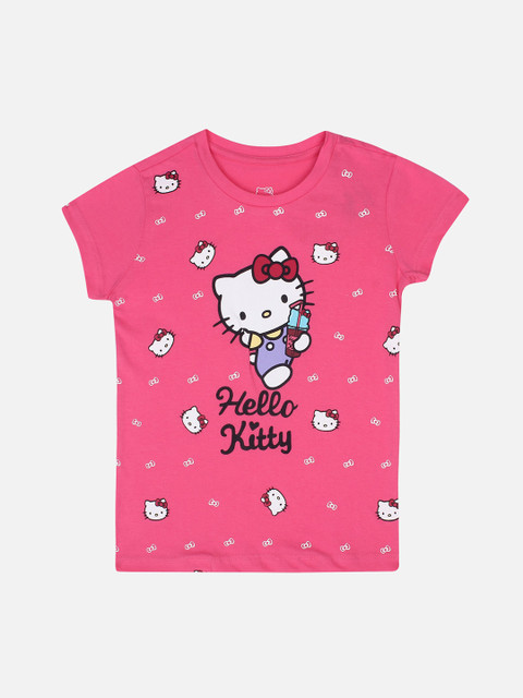 

PROTEENS Girls Fuchsia Hello Kitty Printed Round Neck T-shirt
