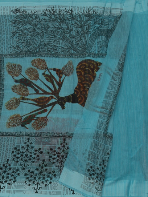 

Pothys Blue Printed Jute Silk Saree