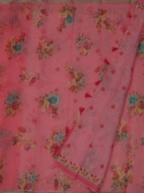 

Pothys Pink Printed Jute Silk Saree