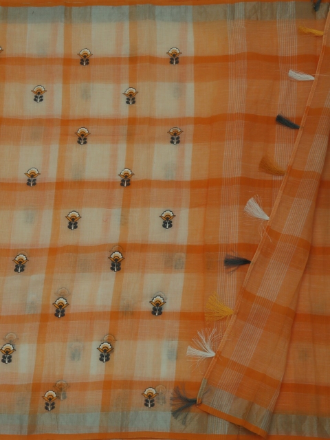 

Pothys Mustard Yellow & White Linen Blend Embroidered Saree