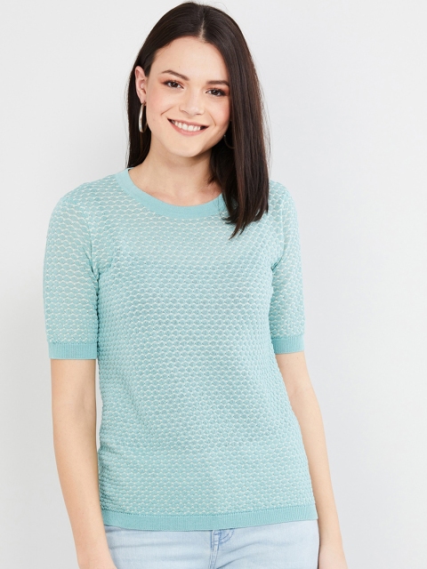 

max Women Blue Self Design Top