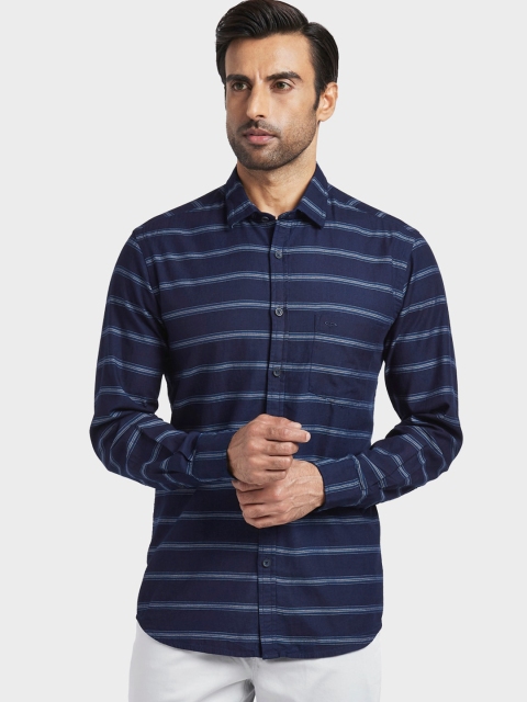 

ColorPlus Men Navy Blue & White Regular Fit Striped Casual Shirt