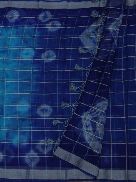 

Pothys Navy Blue & Silver Linen Blend Printed Bandhani Saree