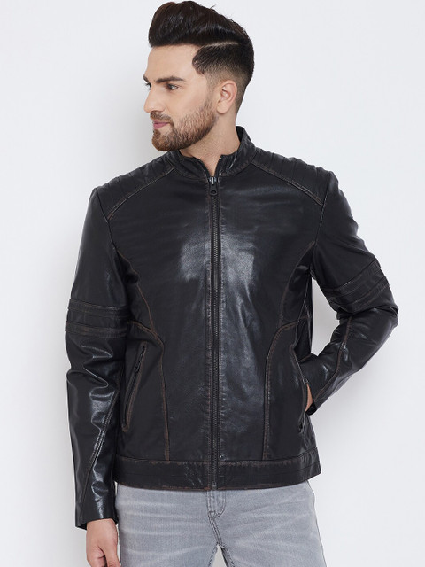 

Justanned Men Black Solid Lightweight Leather Jacket