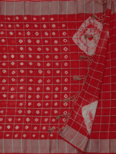 

Pothys Red & Beige Linen Blend Printed Bandhani Saree