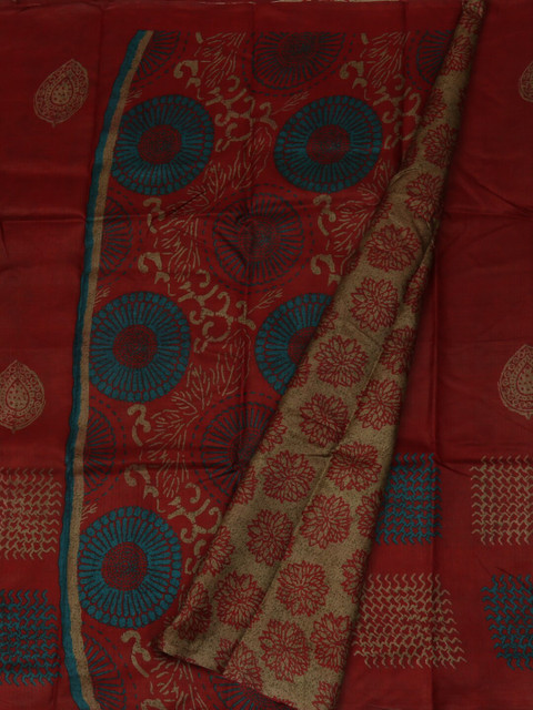 

Pothys Red & Blue Jute Silk Striped Saree