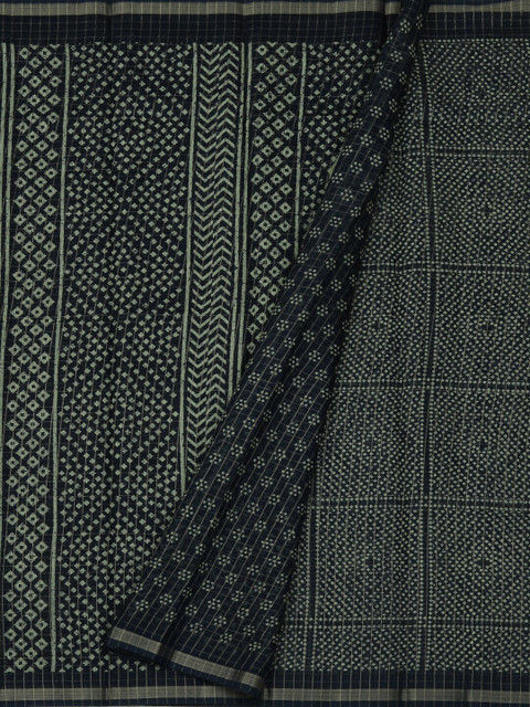 

Pothys Navy Blue & Fluorescent Green Jute Silk Printed Saree
