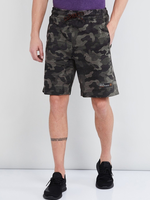 

max Men Olive Green Camo Printed Regular Shorts