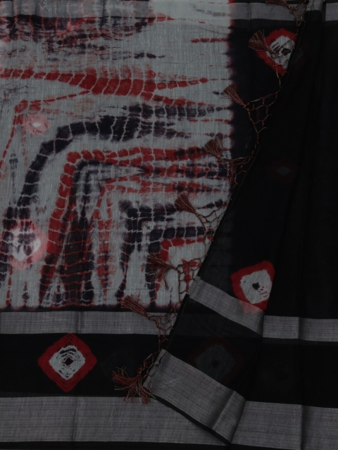 

Pothys Cream-Coloured & Black Linen Blend Printed Saree