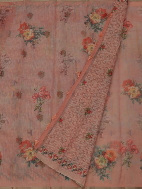 

Pothys Peach-Coloured & Green Jute Silk Printed Saree