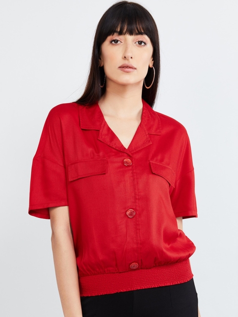 

max Women Red Solid Blouson Top