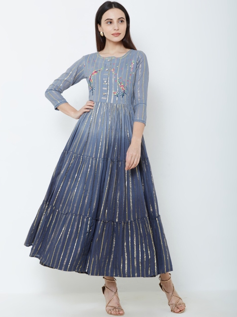 

FASHOR Women Grey Embroidered Ombre A-Line Dress