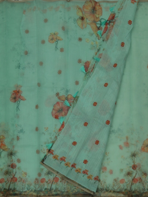 

Pothys Green Printed Jute Silk Saree