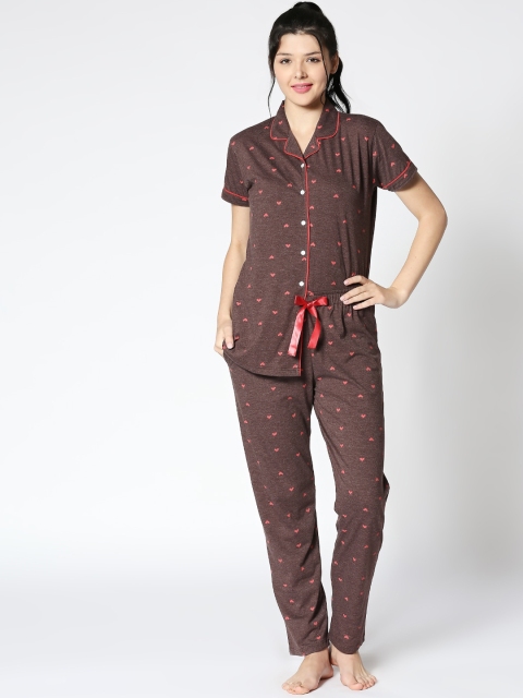 

I like me Women Brown & Red Printed Night Suit