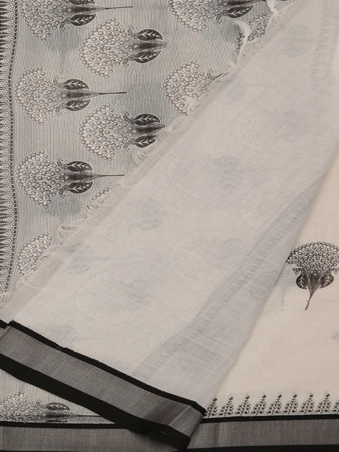 

Pothys White & Black Linen Blend Woven Design Saree