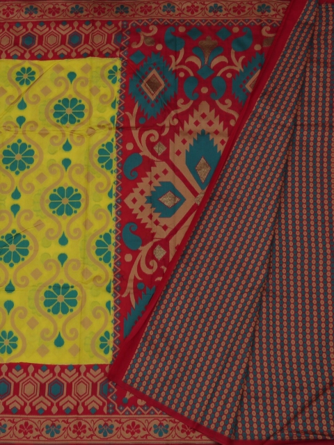 Pothys Yellow & Red Jute Silk Printed Saree