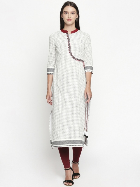 

Lobaanya Women White & Black Embroidered Straight Kurta