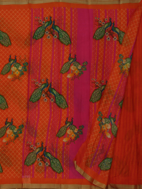 

Pothys Orange Printed Jute Silk Saree