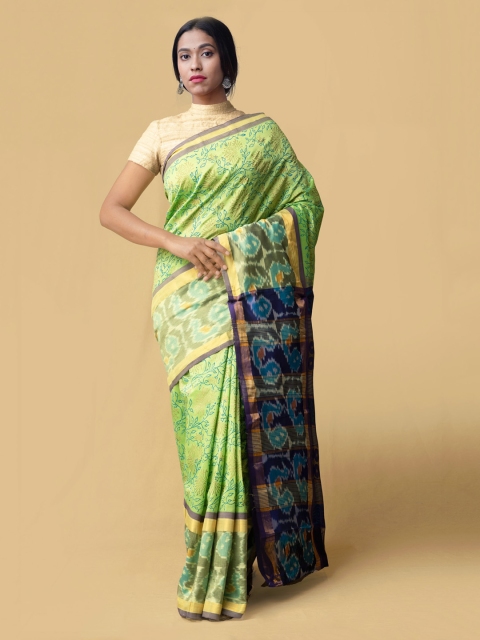 

Unnati Silks Green Silk Cotton Woven Design Pochampally Saree