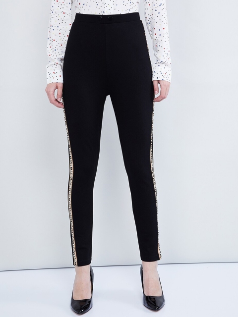 

max Women Black Slim Fit Solid Regular Trousers