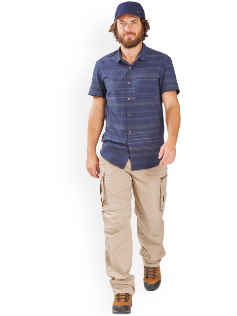 

FORCLAZ By Decathlon Men Navy Blue Half Sleeve Striped Travel Shirt