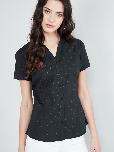 

max Women Black Printed Shirt Style Top
