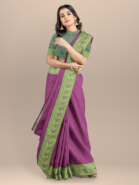 

BharatSthali Purple & Green Pure Kosha Silk Saree