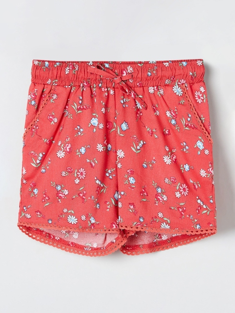 

max Girls Coral Red Floral Printed Regular Fit Regular Shorts