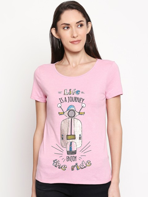 

Honey by Pantaloons Women Pink Printed Round Neck T-shirt