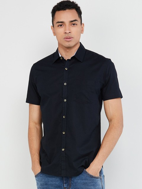

max Men Black Slim Fit Solid Casual Shirt
