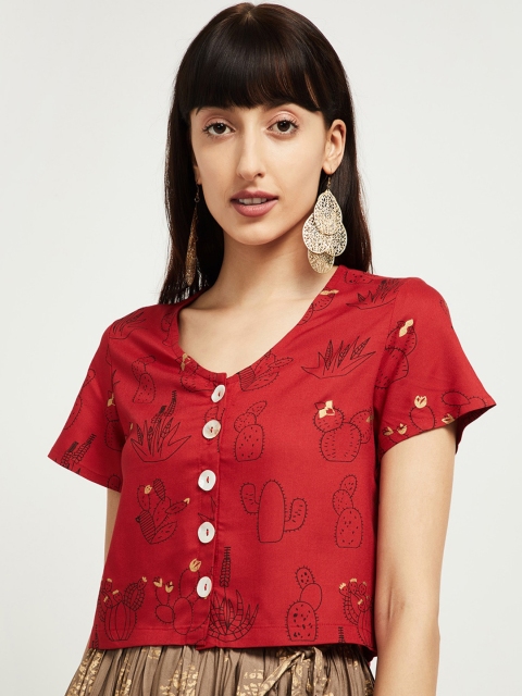 

max Women Red Printed Boxy Top
