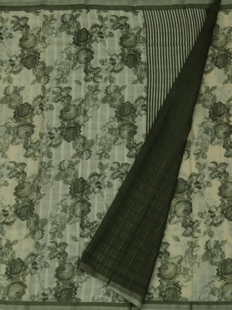 Pothys Green Linen Blend Printed Saree