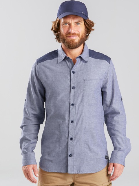 

FORCLAZ By Decathlon Men Blue Solid Full Sleeve Hiking and Trekking Shirt