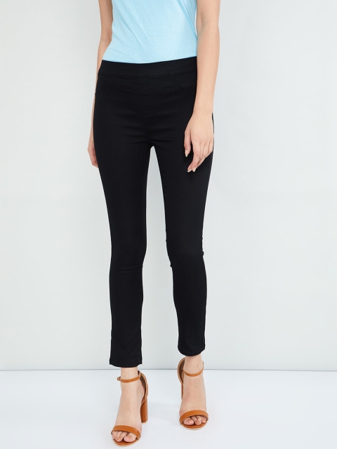 

max Women Black Slim Fit Solid Regular Trousers