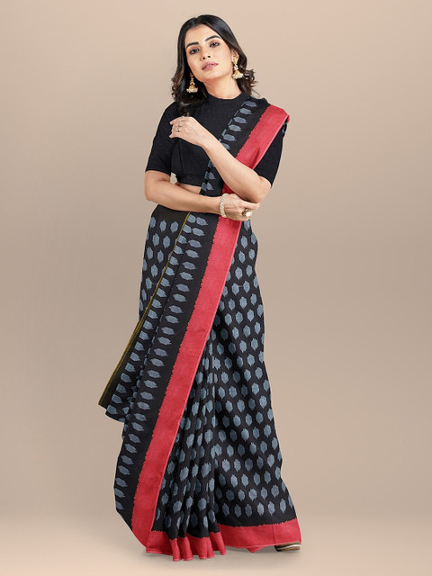 

BharatSthali Black Printed Pure Cotton Handloom Saree
