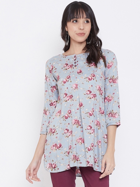 

Tissu Women Grey & Pink Floral Printed Kurti