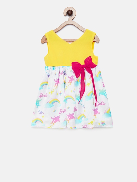 

Barbie by Many Frocks & Girls Yellow Printed Fit and Flare Dress