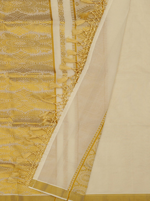 

Pothys Cream-Coloured & Gold-Toned Pure Cotton Woven Design Saree