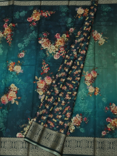 

Pothys Blue Printed Jute Silk Saree