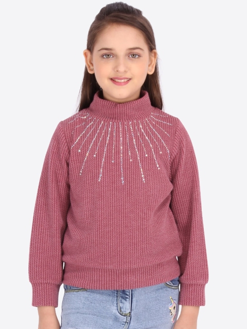 

CUTECUMBER Girls Maroon Solid Blouson Top, Pink