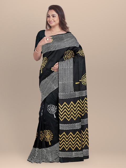 

BharatSthali Black & White Pure Cotton Printed Saree