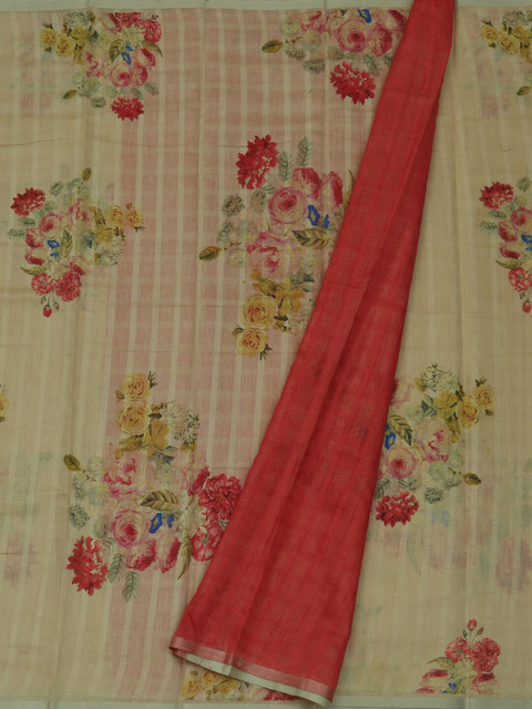 

Pothys Cream & Red Linen Blend Printed Saree